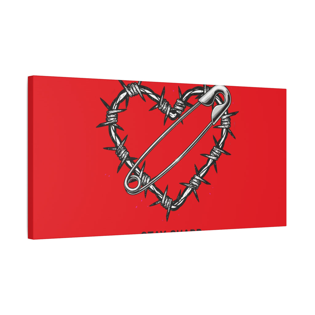 Stay Sharp Barbed Wire Heart Canvas | safety pin art, punk motif