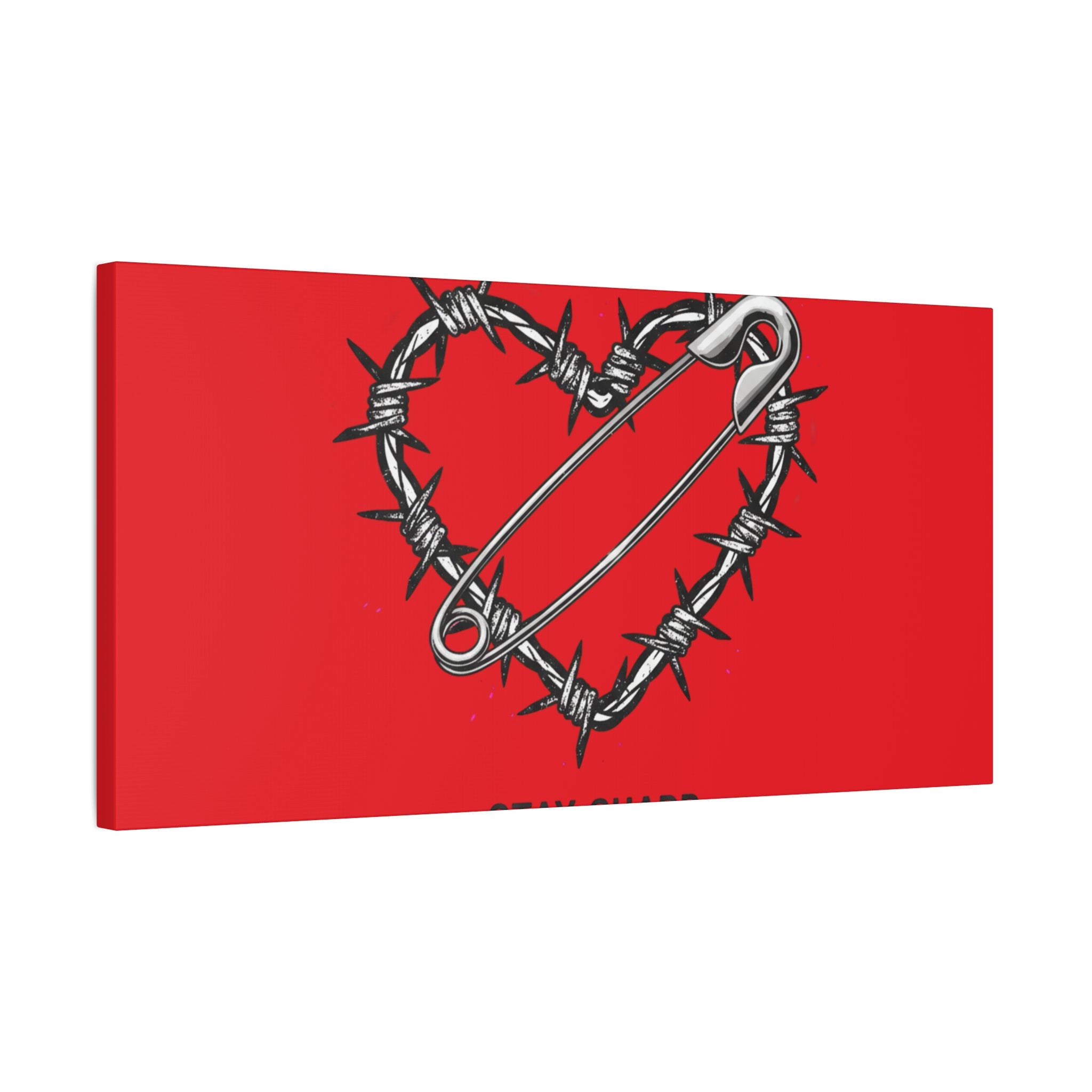Stay Sharp Barbed Wire Heart Canvas | safety pin art, punk motif