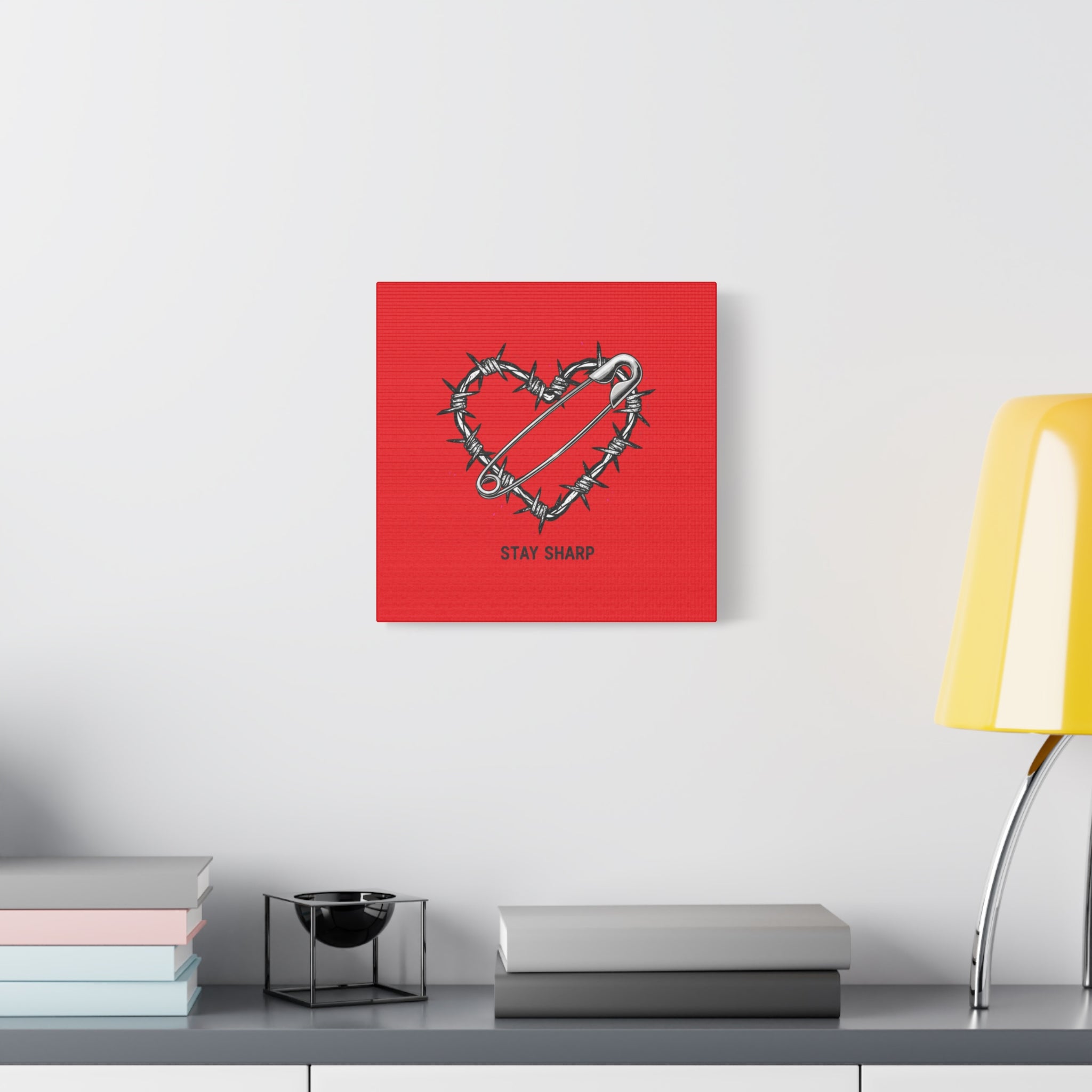 Stay Sharp Barbed Wire Heart Canvas | safety pin art, punk motif