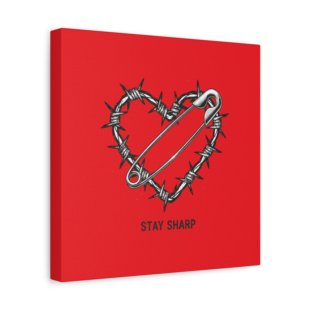 Stay Sharp Barbed Wire Heart Canvas | safety pin art, punk motif