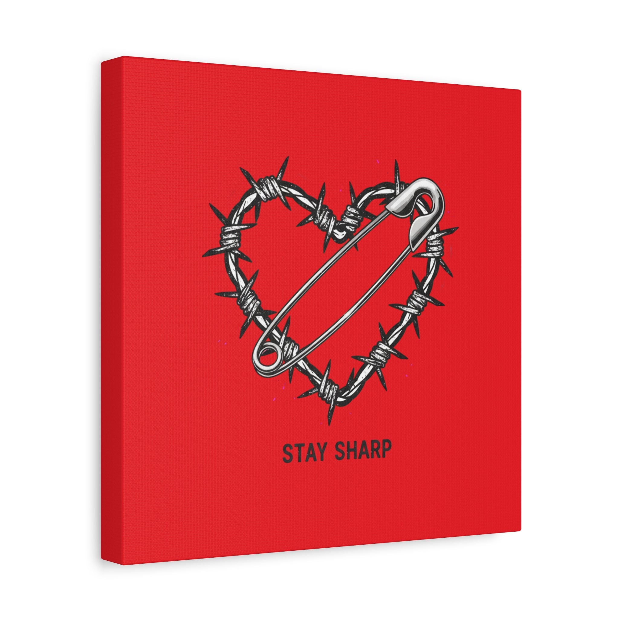 Stay Sharp Barbed Wire Heart Canvas | safety pin art, punk motif