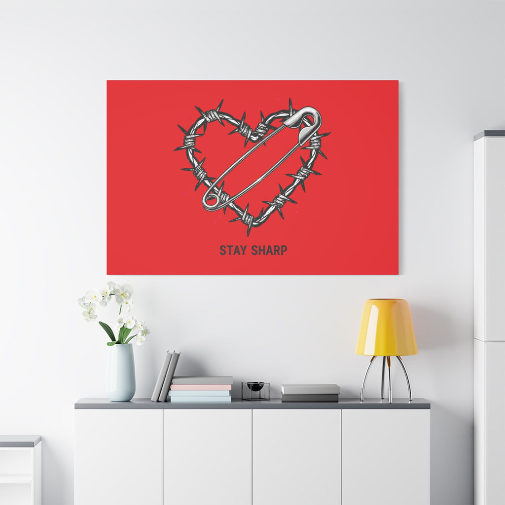 Stay Sharp Barbed Wire Heart Canvas | safety pin art, punk motif