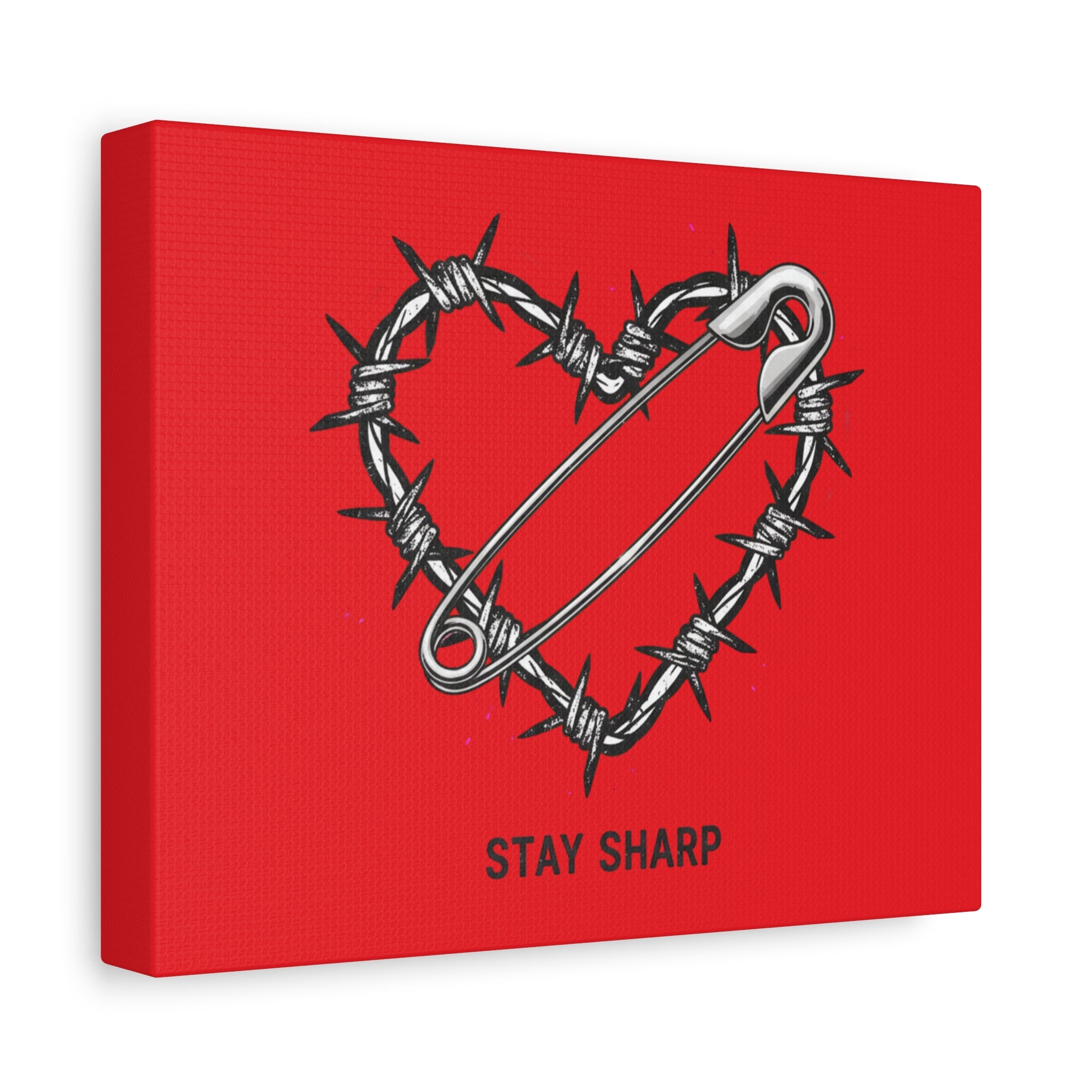 Stay Sharp Barbed Wire Heart Canvas | safety pin art, punk motif