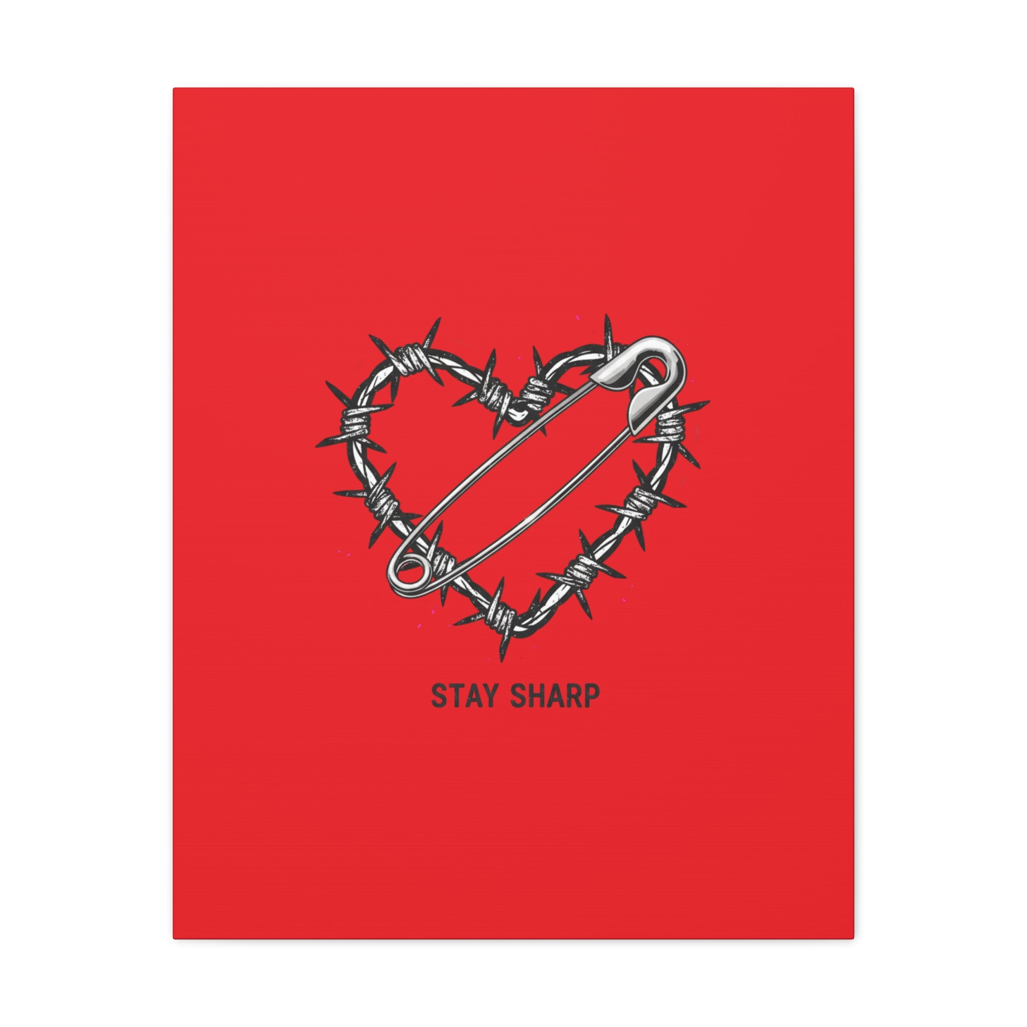 Stay Sharp Barbed Wire Heart Canvas | safety pin art, punk motif