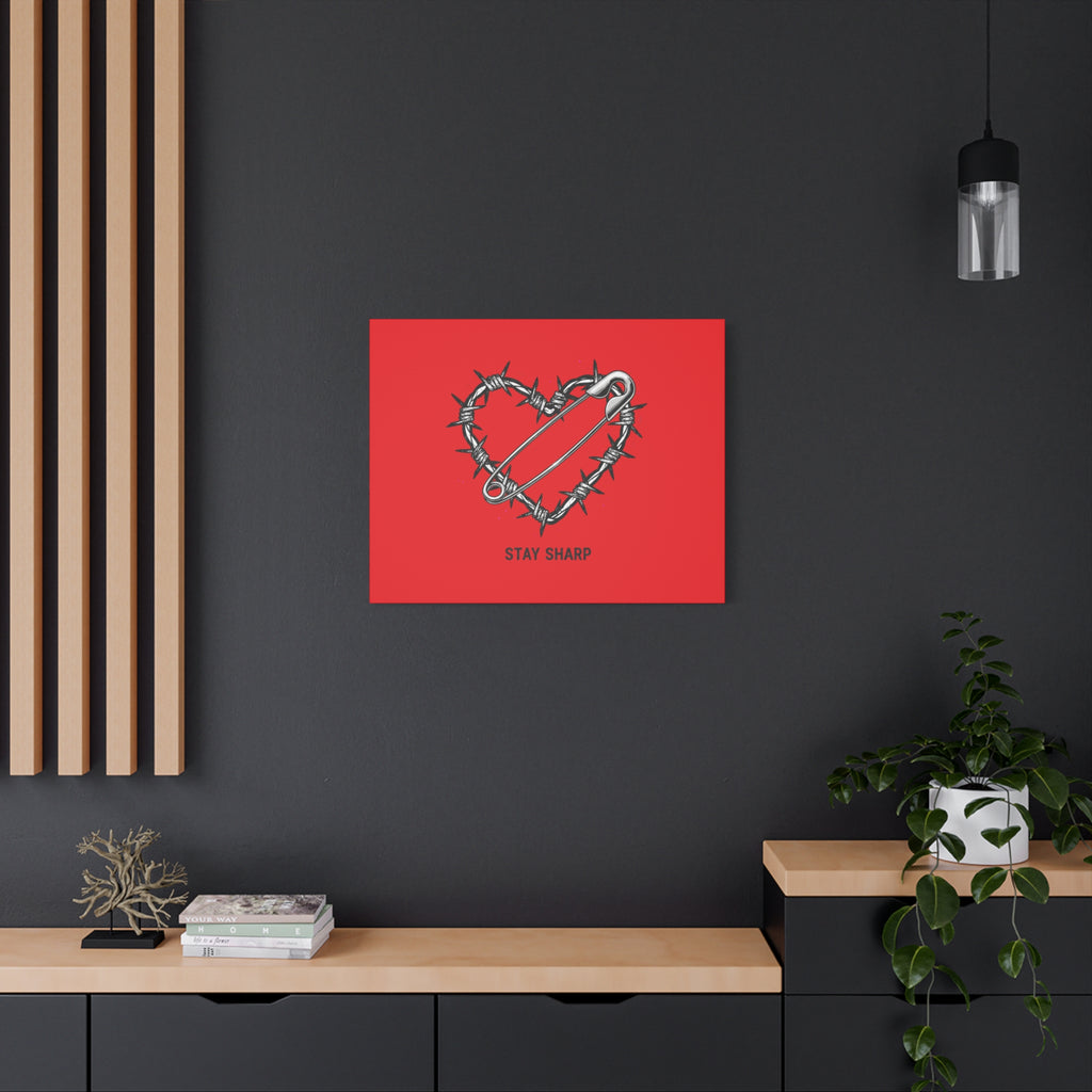 Stay Sharp Barbed Wire Heart Canvas | safety pin art, punk motif