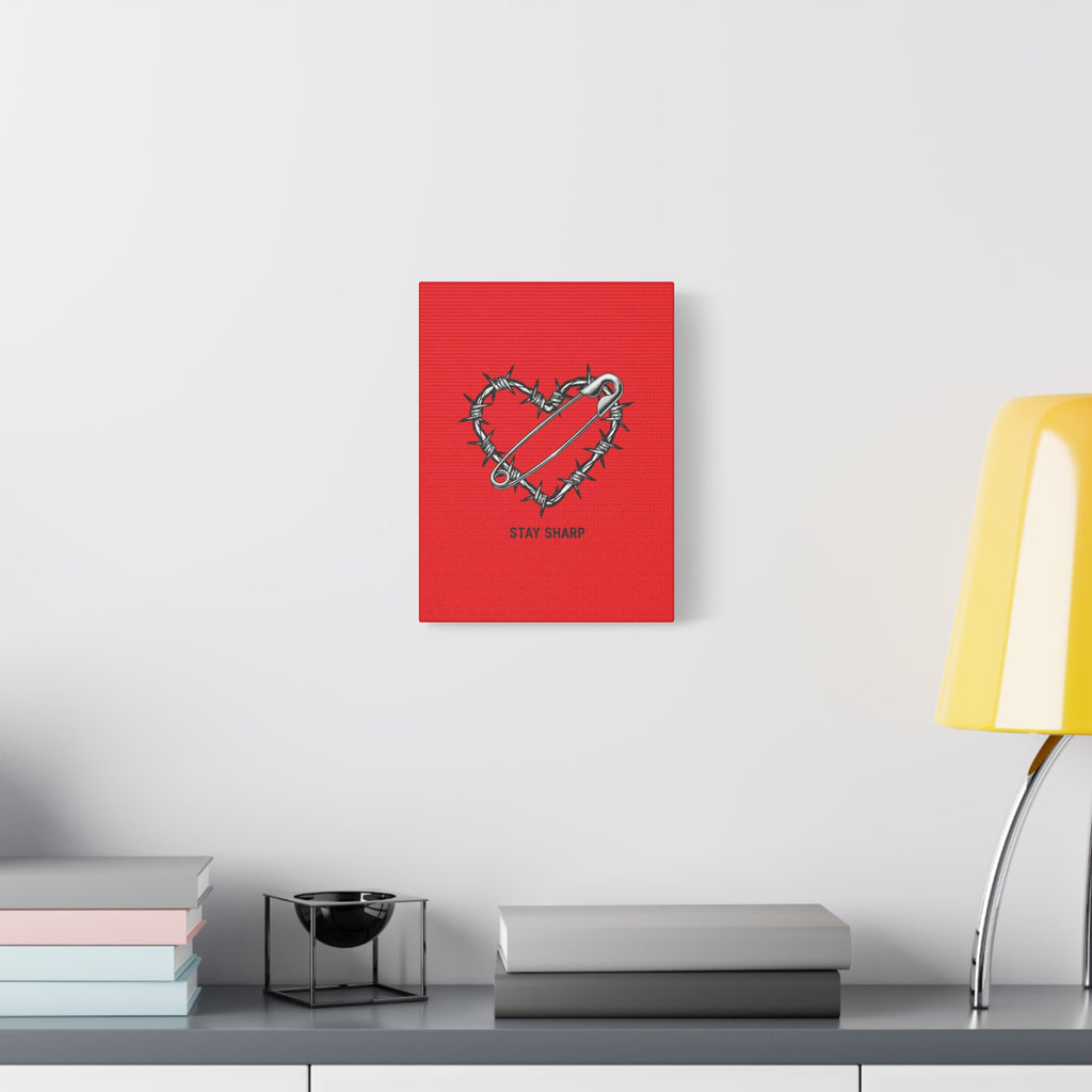 Stay Sharp Barbed Wire Heart Canvas | safety pin art, punk motif