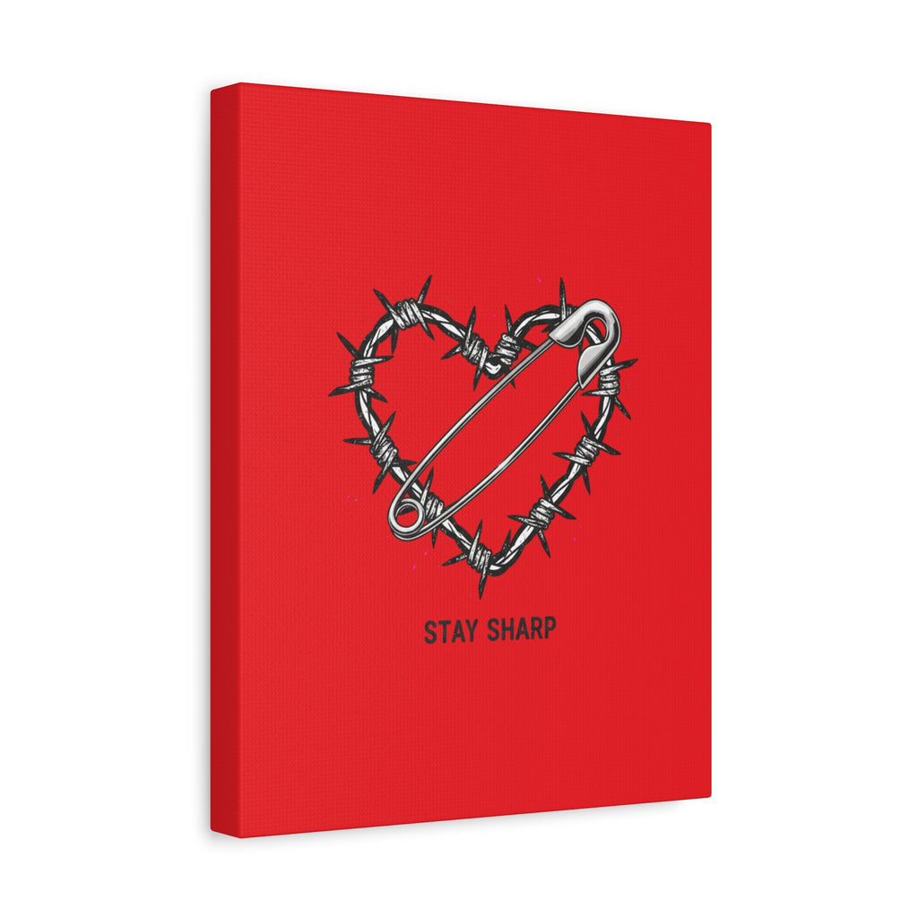 Stay Sharp Barbed Wire Heart Canvas | safety pin art, punk motif