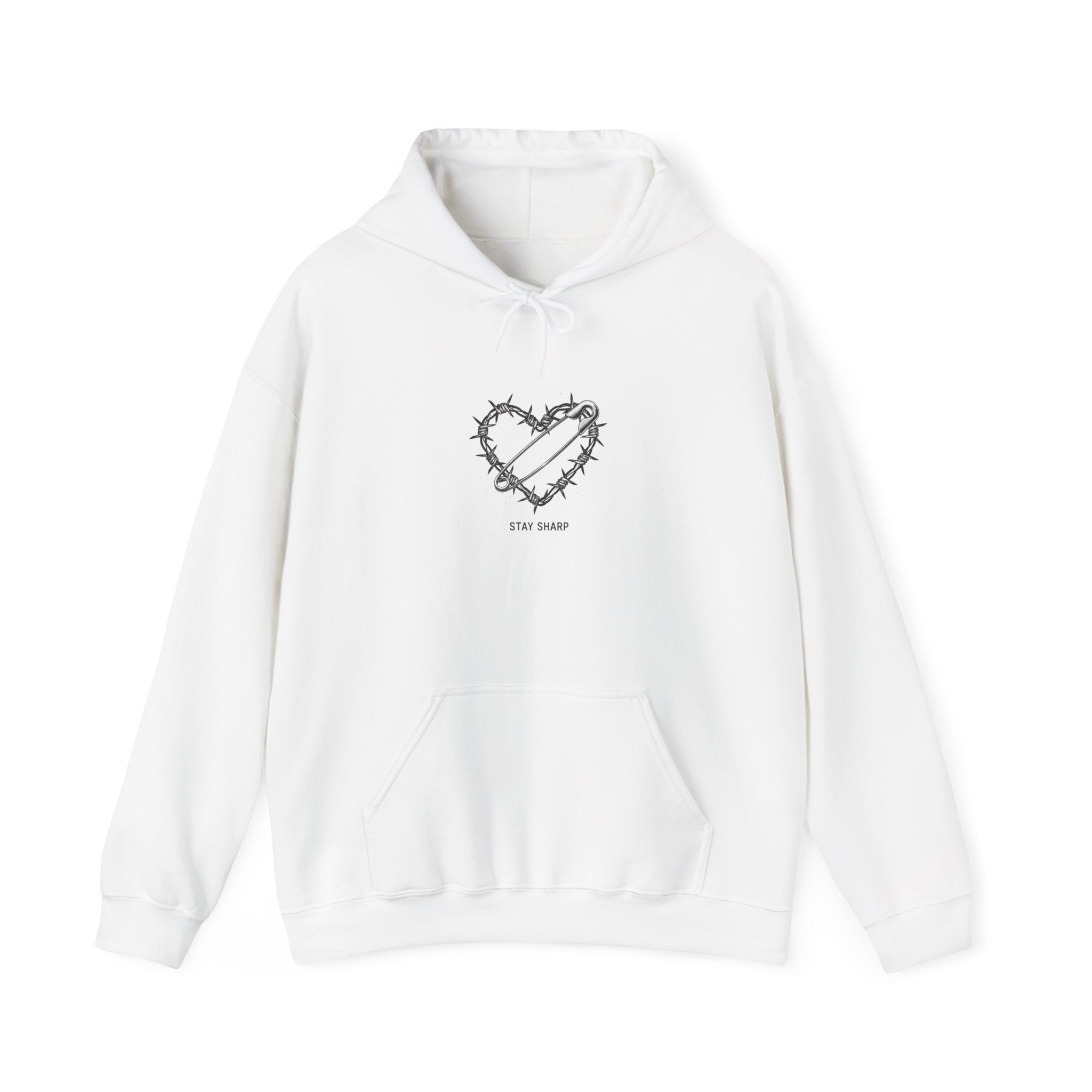 Barbed Wire Heart Hoodie | punk motif, safety pin art