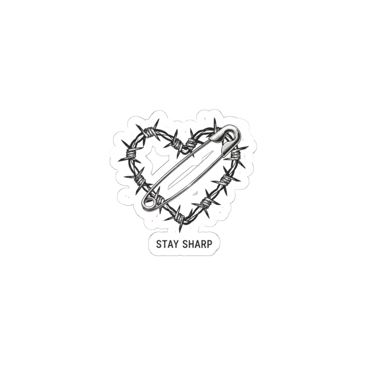 Barbed Wire Heart Sticker | safety pin art, punk motif, grunge symbol design