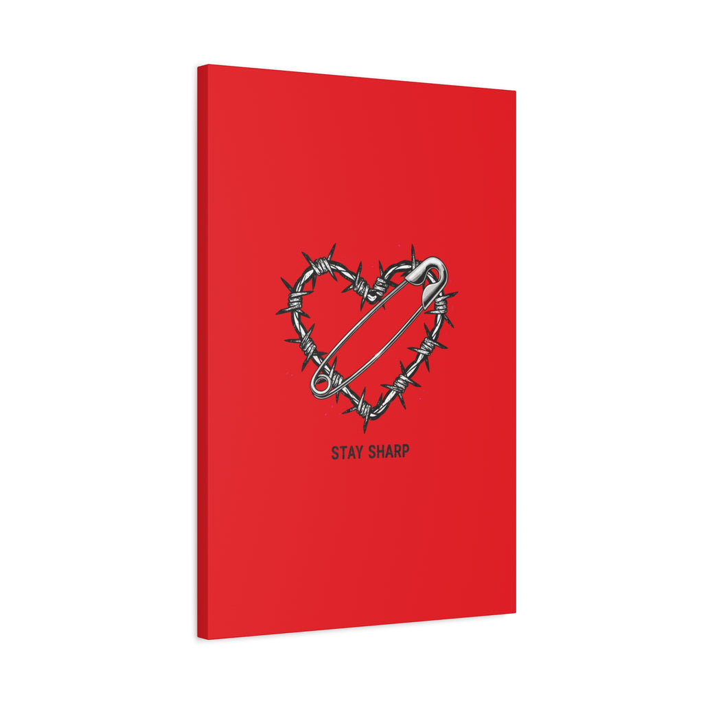 Stay Sharp Barbed Wire Heart Canvas | safety pin art, punk motif