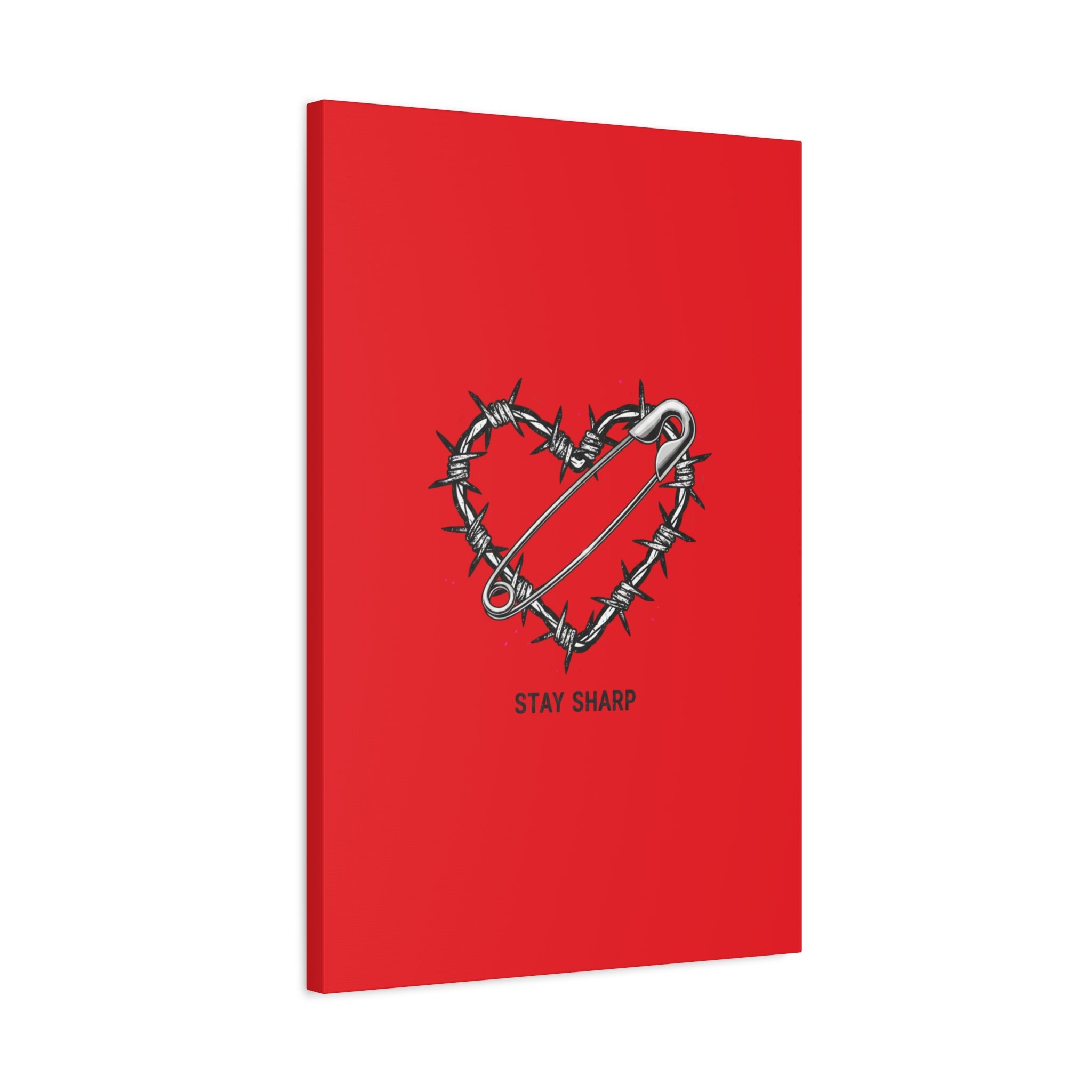 Stay Sharp Barbed Wire Heart Canvas | safety pin art, punk motif