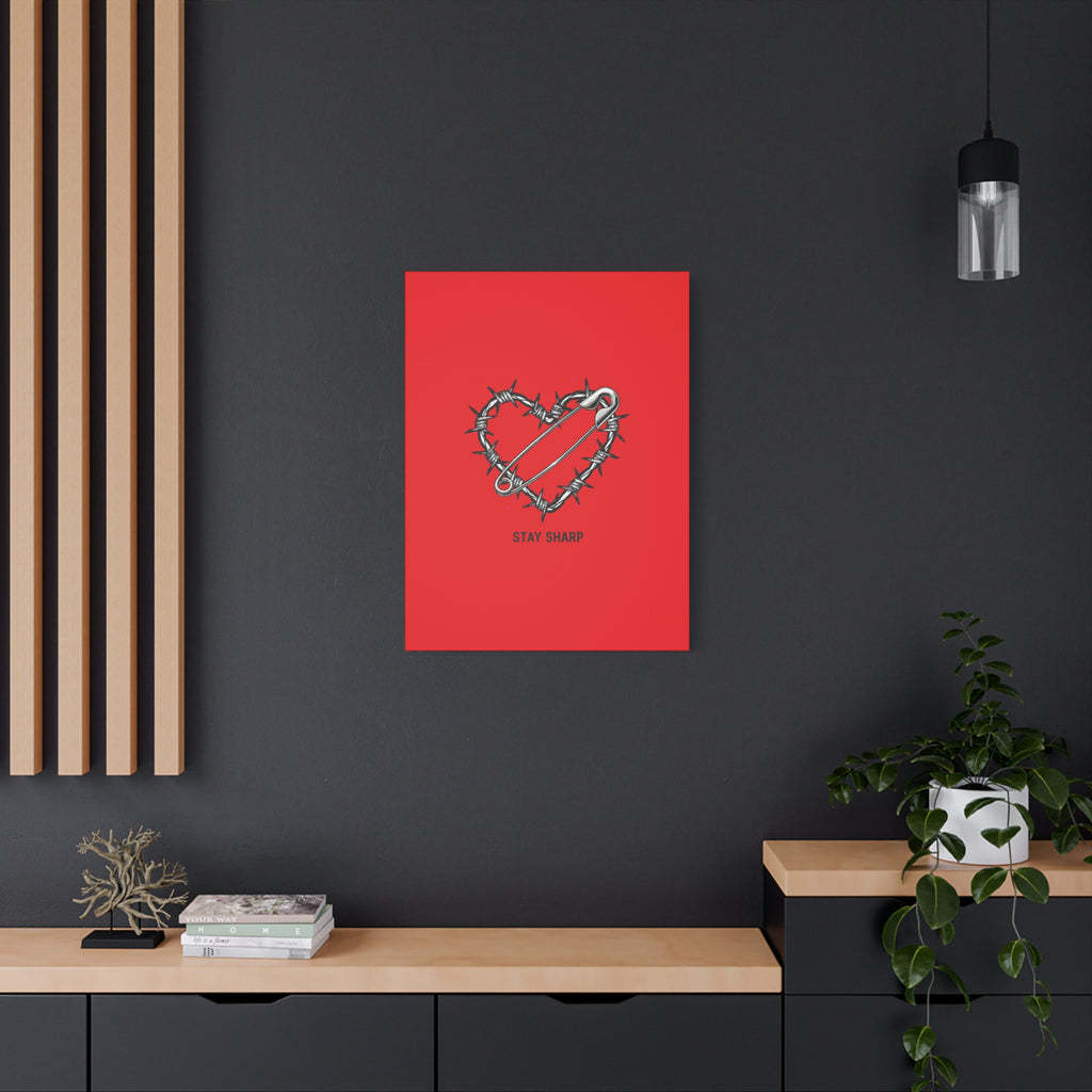 Stay Sharp Barbed Wire Heart Canvas | safety pin art, punk motif