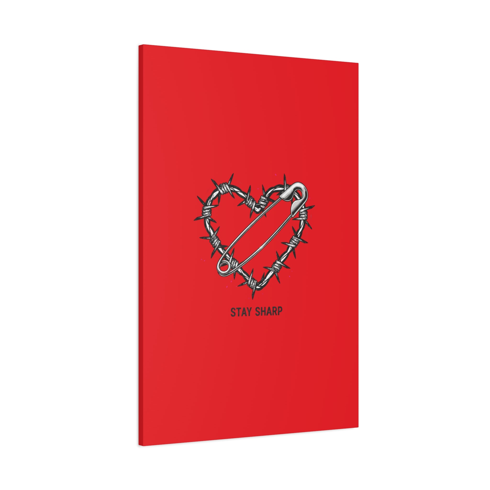Stay Sharp Barbed Wire Heart Canvas | safety pin art, punk motif