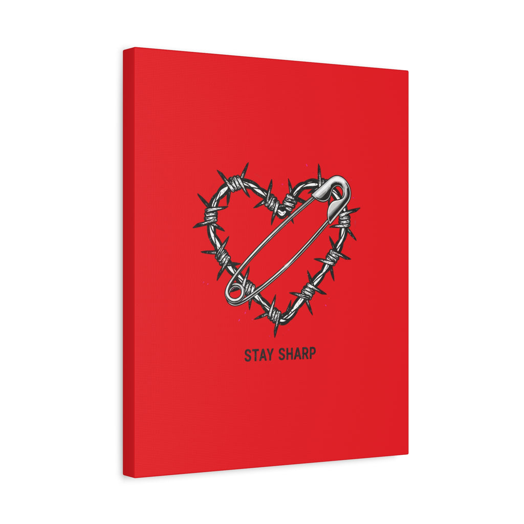 Stay Sharp Barbed Wire Heart Canvas | safety pin art, punk motif