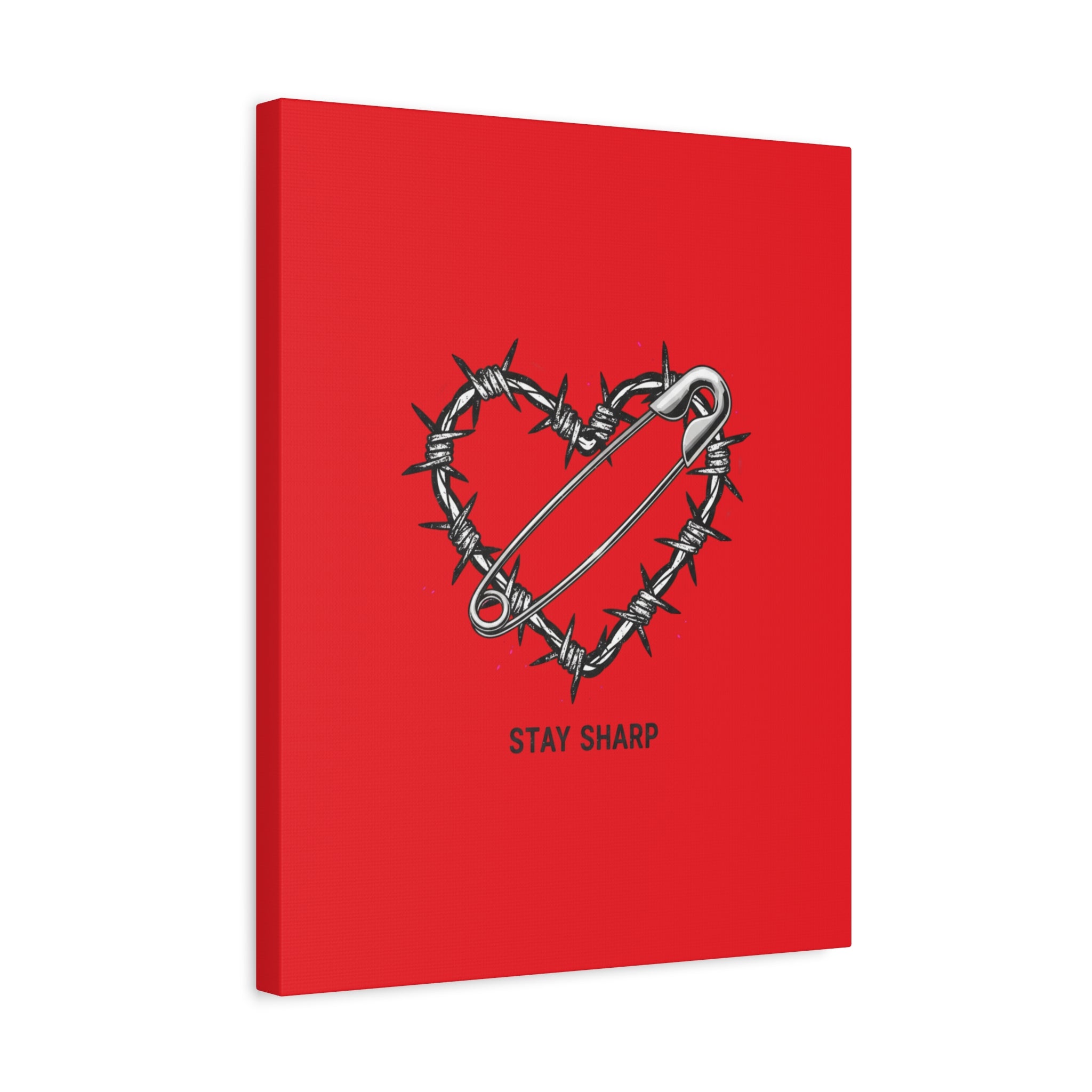 Stay Sharp Barbed Wire Heart Canvas | safety pin art, punk motif