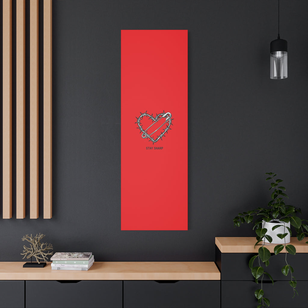 Stay Sharp Barbed Wire Heart Canvas | safety pin art, punk motif