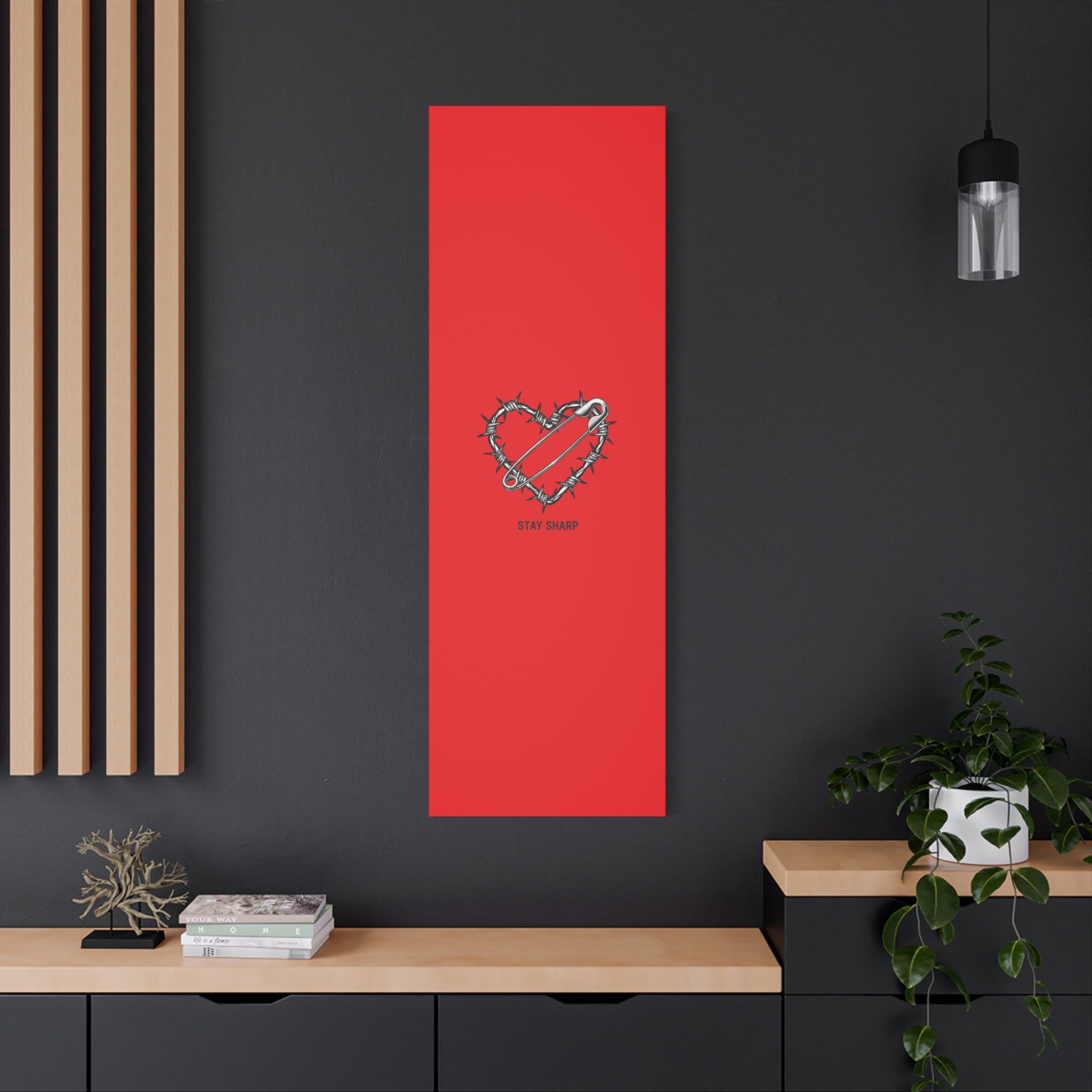 Stay Sharp Barbed Wire Heart Canvas | safety pin art, punk motif