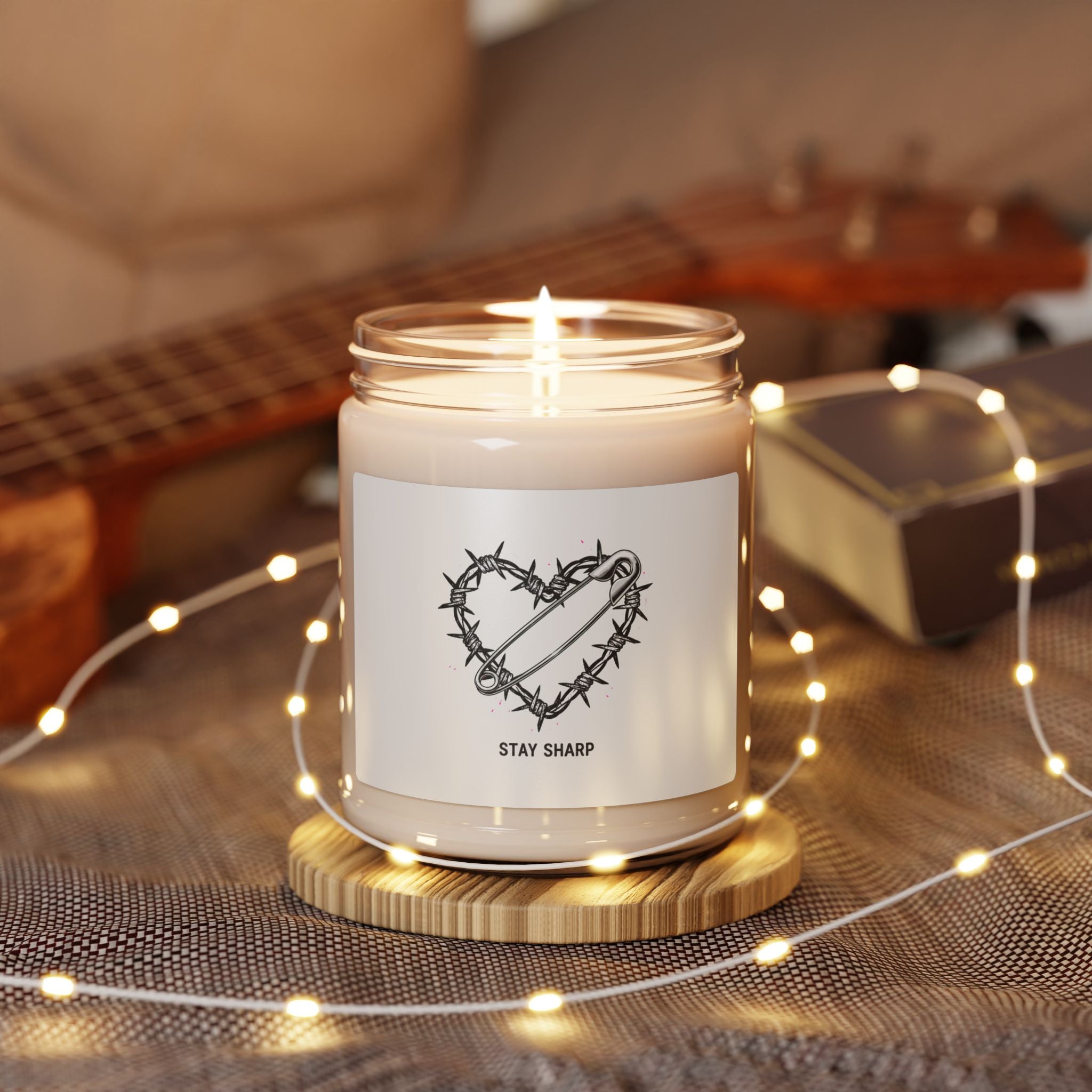Barbed Wire Heart Candle, 9oz Soy Candle | punk motif, safety pin art
