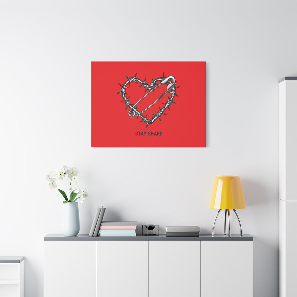 Stay Sharp Barbed Wire Heart Canvas | safety pin art, punk motif