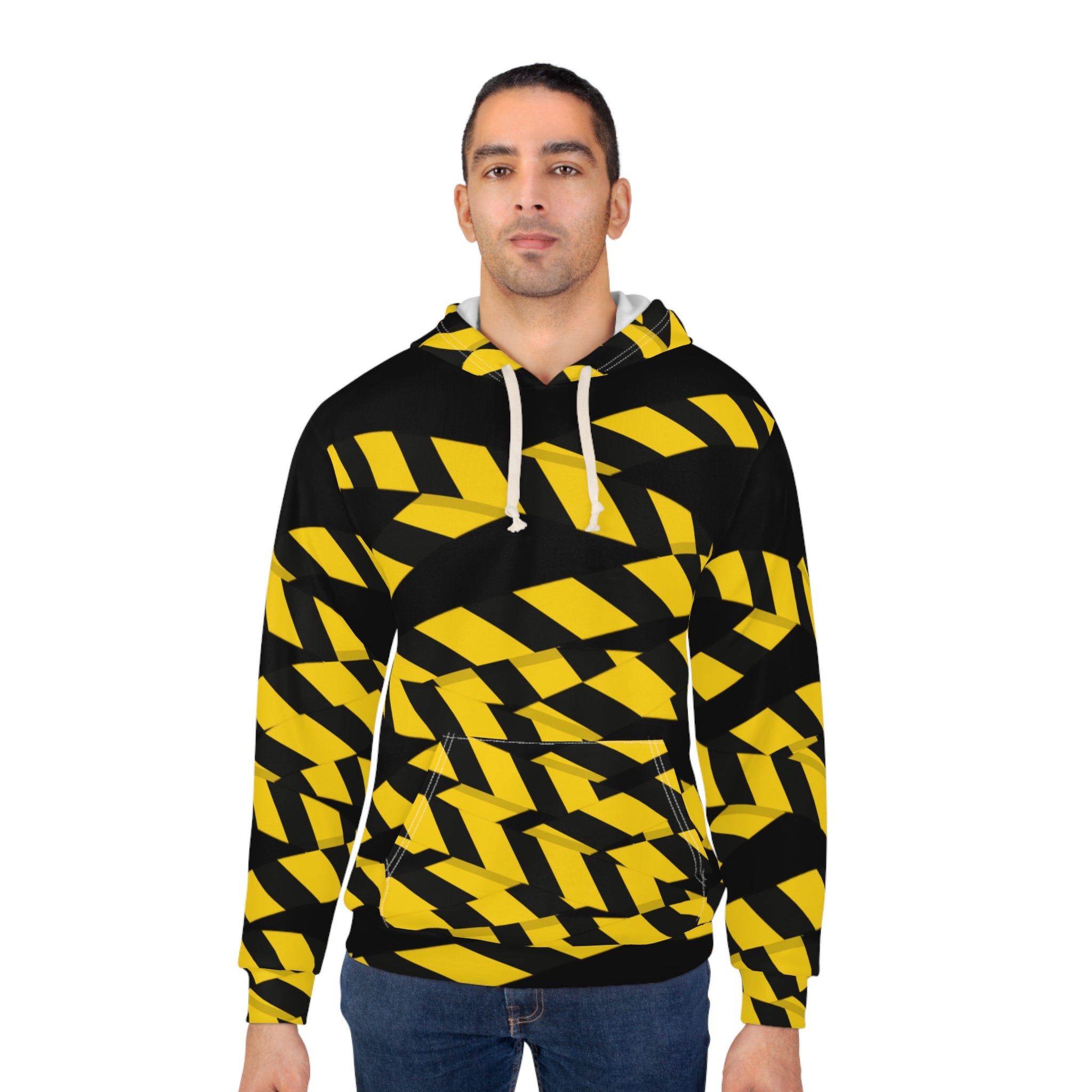 Hoodie - Black & Yellow Caution Stripe All-Over Print