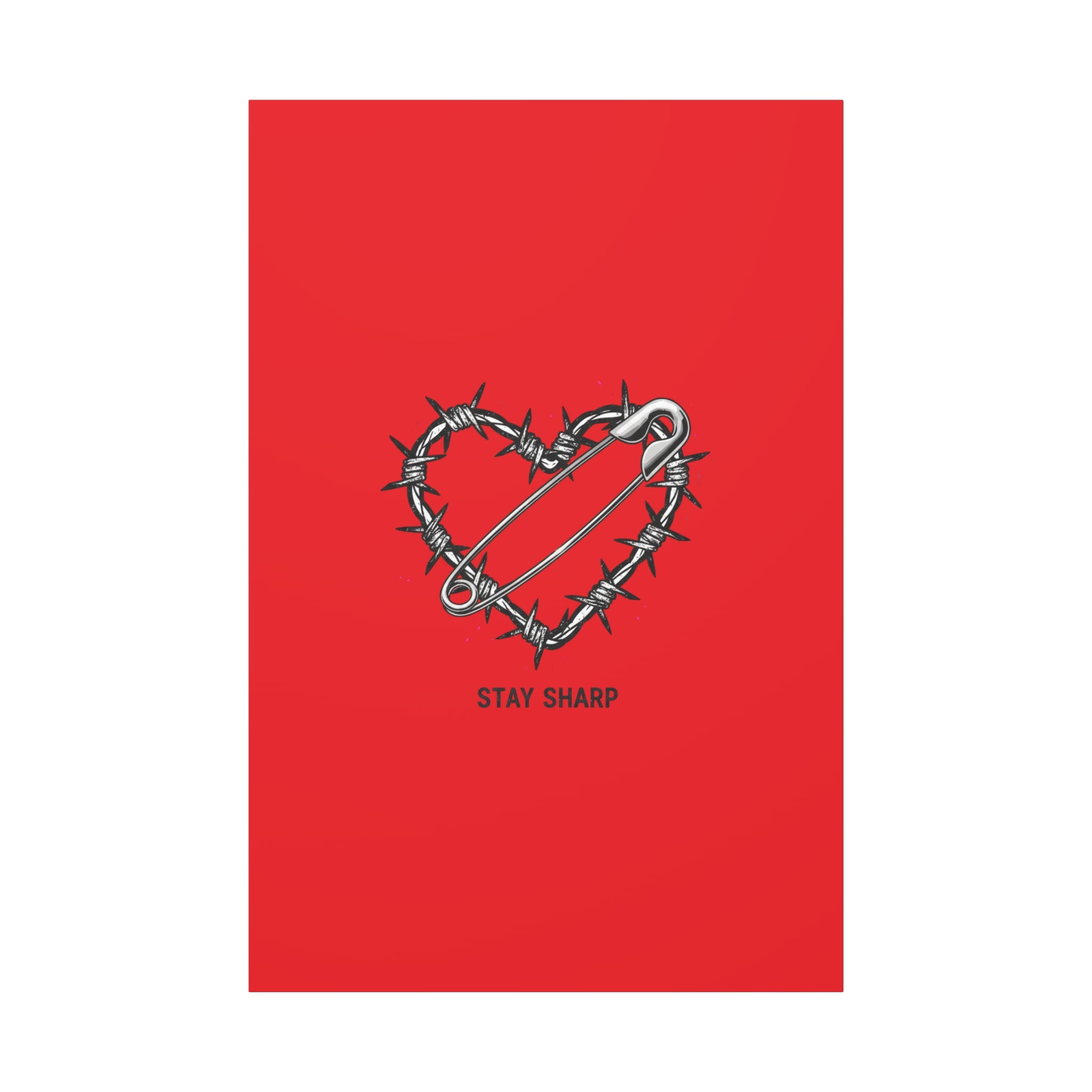 Stay Sharp Barbed Wire Heart Canvas | safety pin art, punk motif