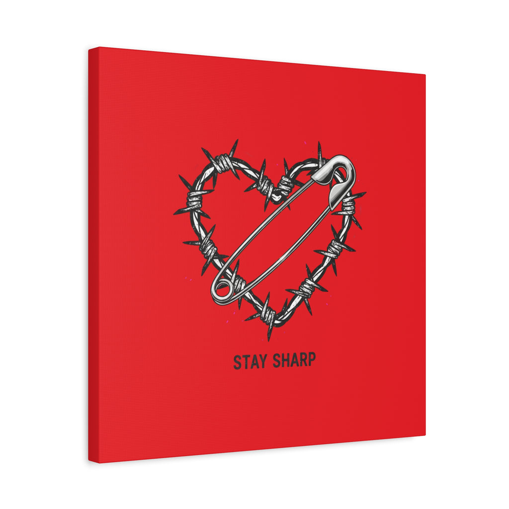 Stay Sharp Barbed Wire Heart Canvas | safety pin art, punk motif