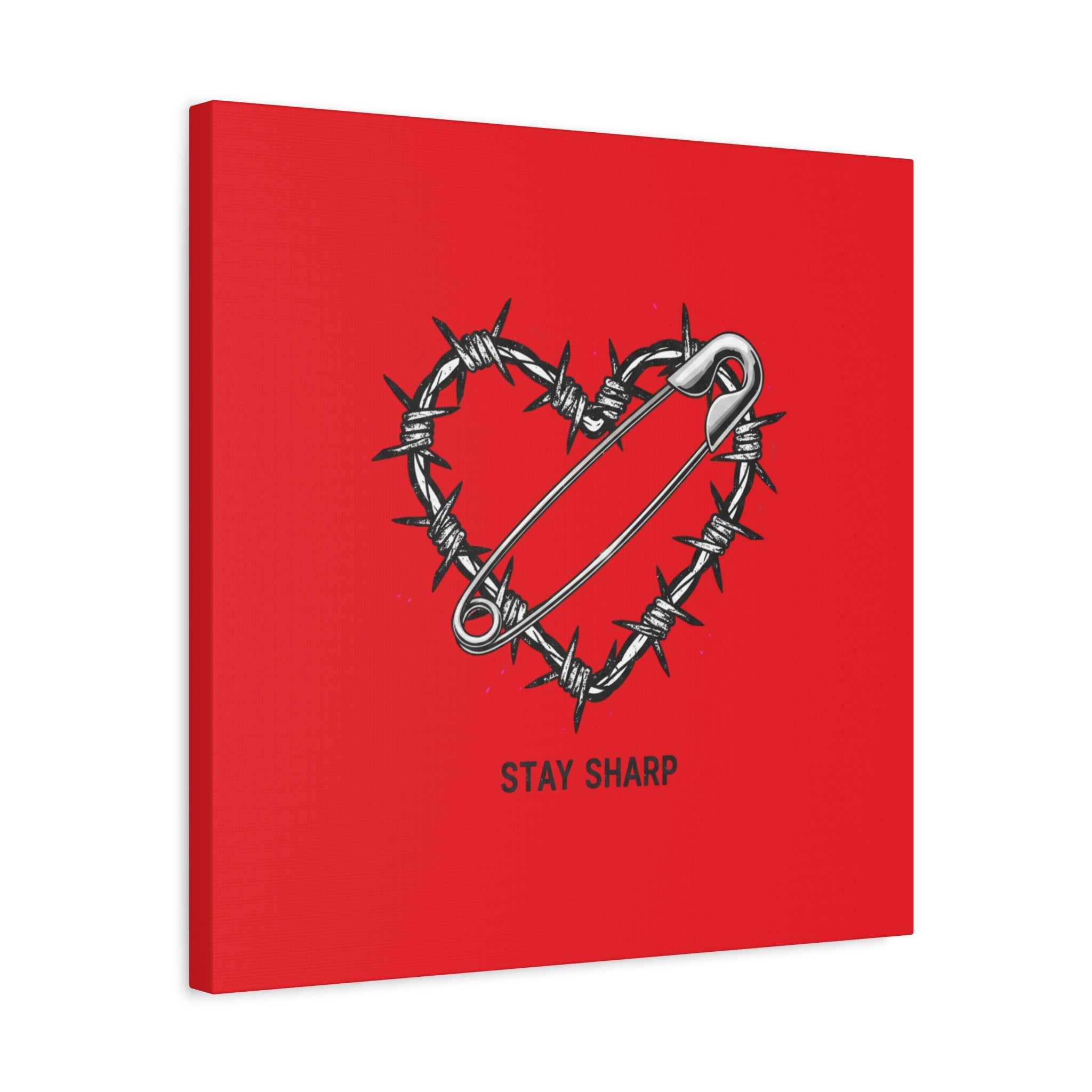 Stay Sharp Barbed Wire Heart Canvas | safety pin art, punk motif
