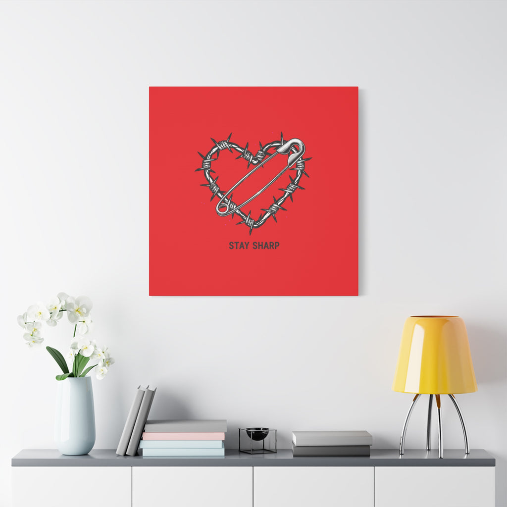 Stay Sharp Barbed Wire Heart Canvas | safety pin art, punk motif