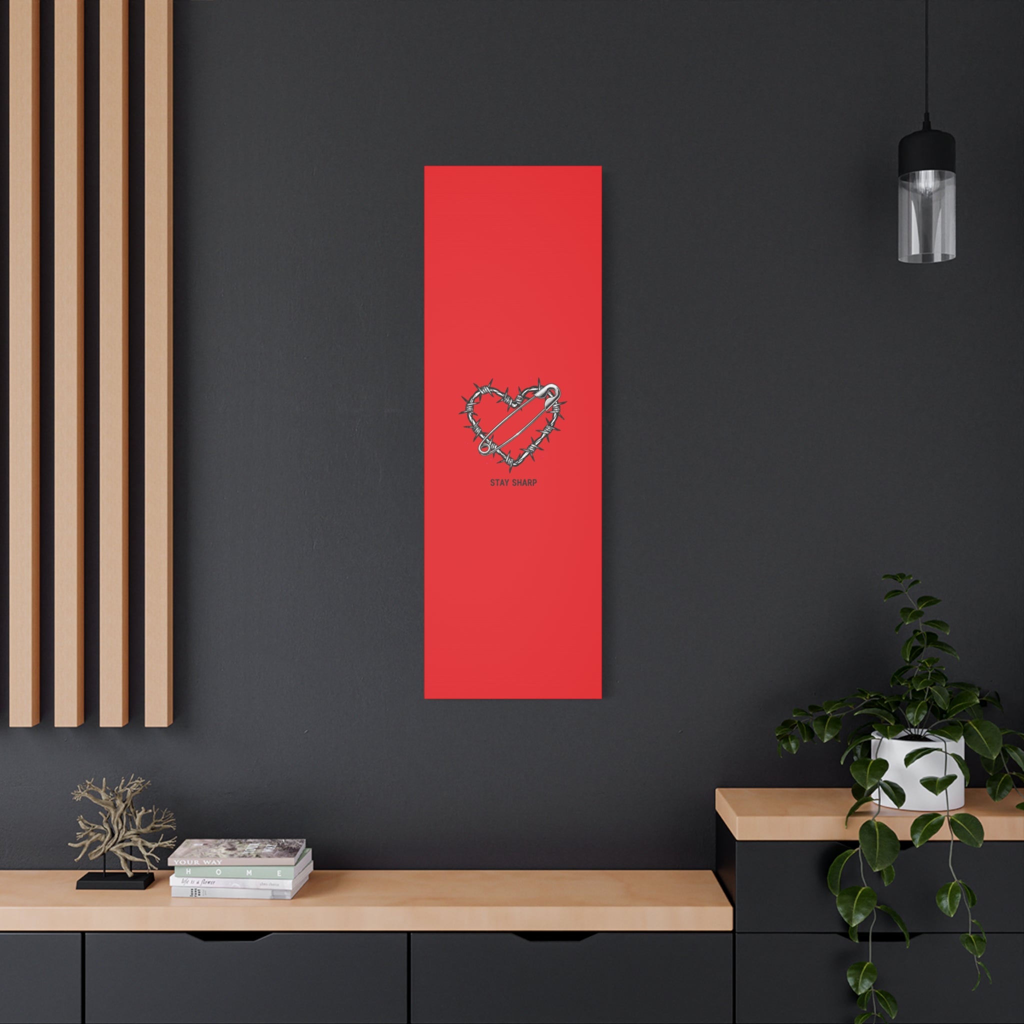 Stay Sharp Barbed Wire Heart Canvas | safety pin art, punk motif
