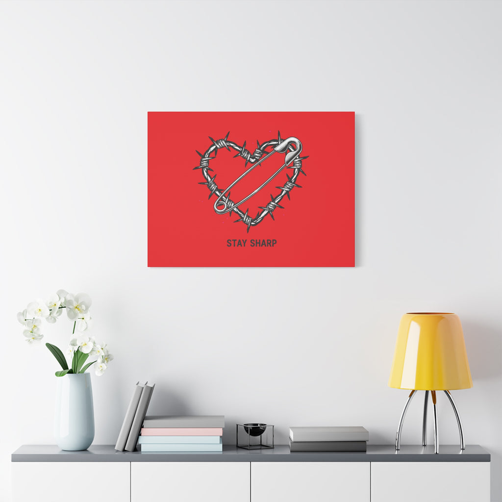 Stay Sharp Barbed Wire Heart Canvas | safety pin art, punk motif