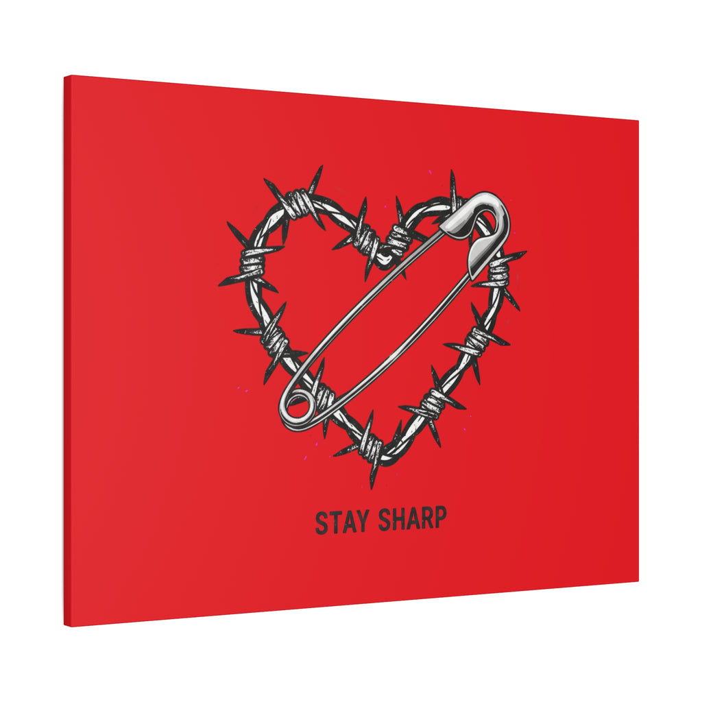 Stay Sharp Barbed Wire Heart Canvas | safety pin art, punk motif