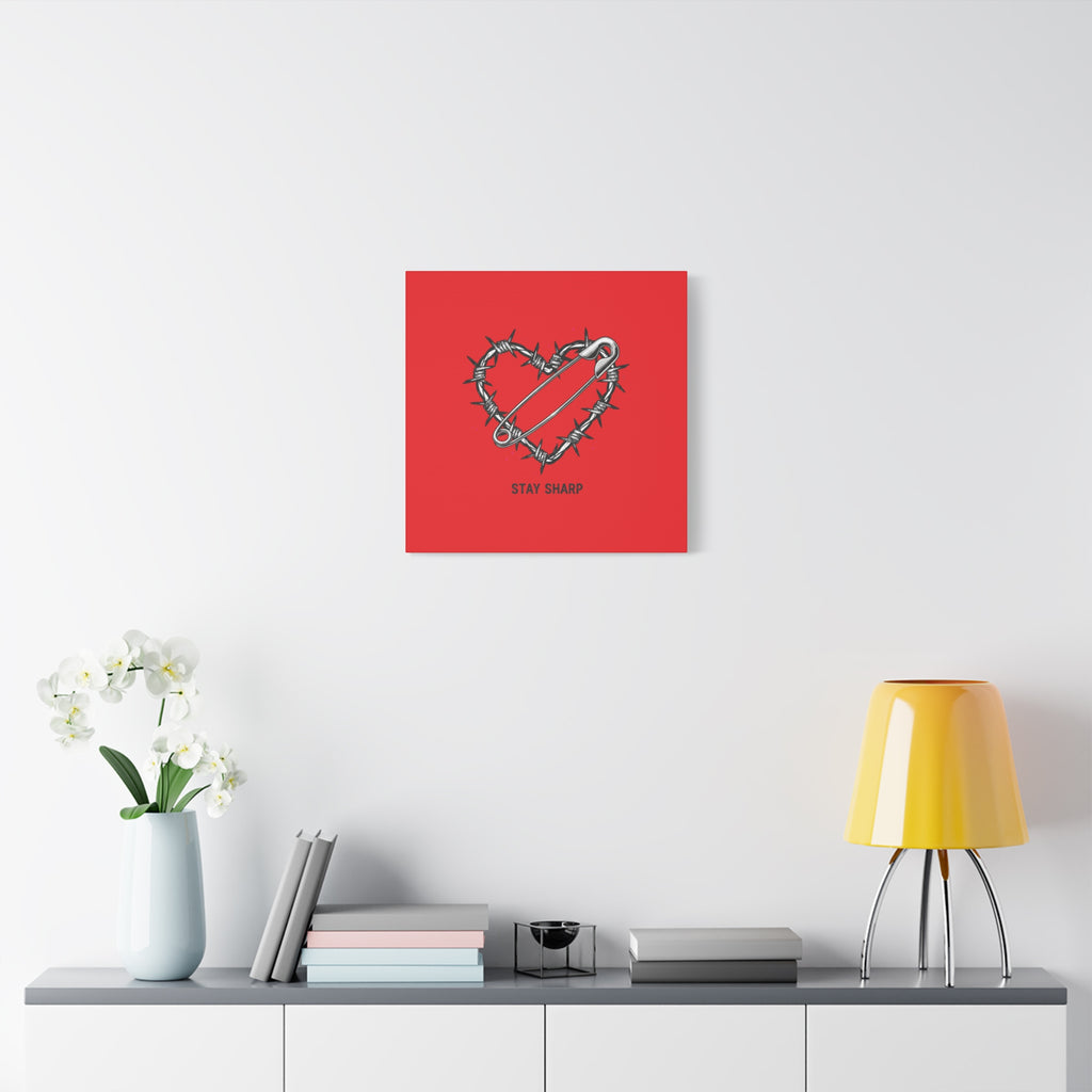 Stay Sharp Barbed Wire Heart Canvas | safety pin art, punk motif
