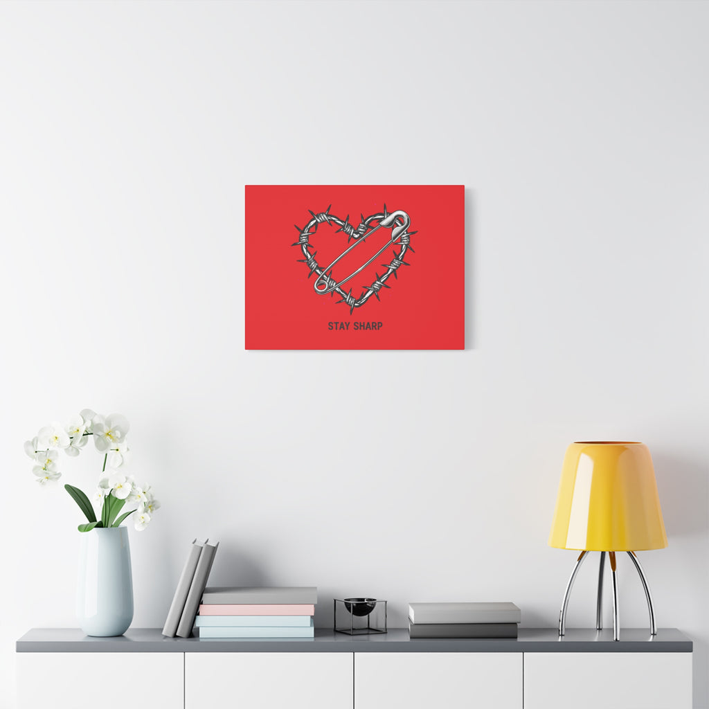 Stay Sharp Barbed Wire Heart Canvas | safety pin art, punk motif