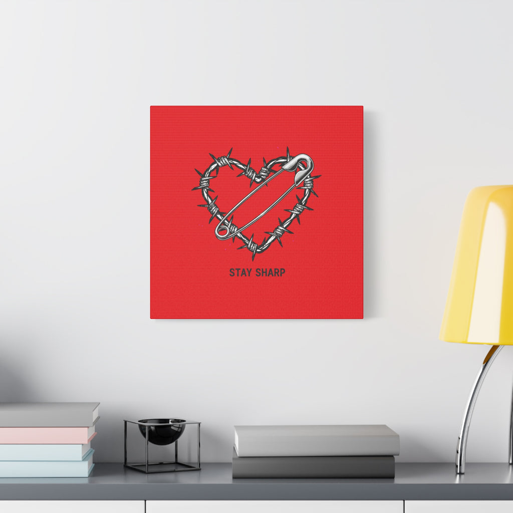 Stay Sharp Barbed Wire Heart Canvas | safety pin art, punk motif