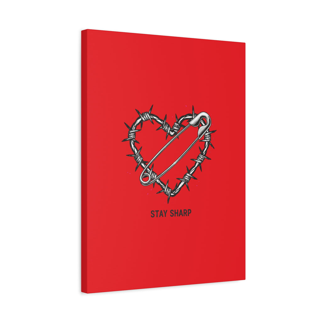 Stay Sharp Barbed Wire Heart Canvas | safety pin art, punk motif