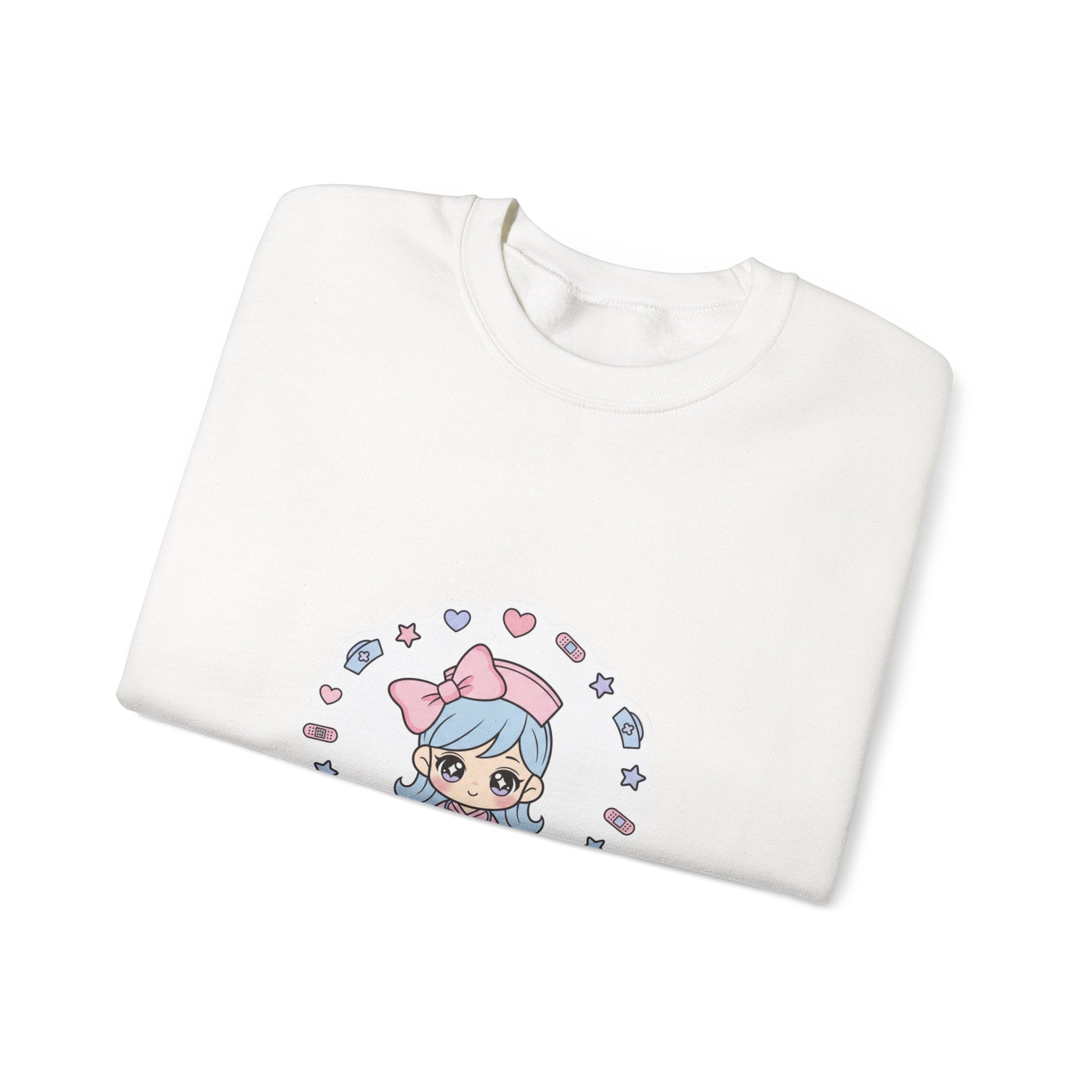 Cute Nurse Kawaii Crewneck Sweatshirt | Pastel Coquette Medical, Puff-Print