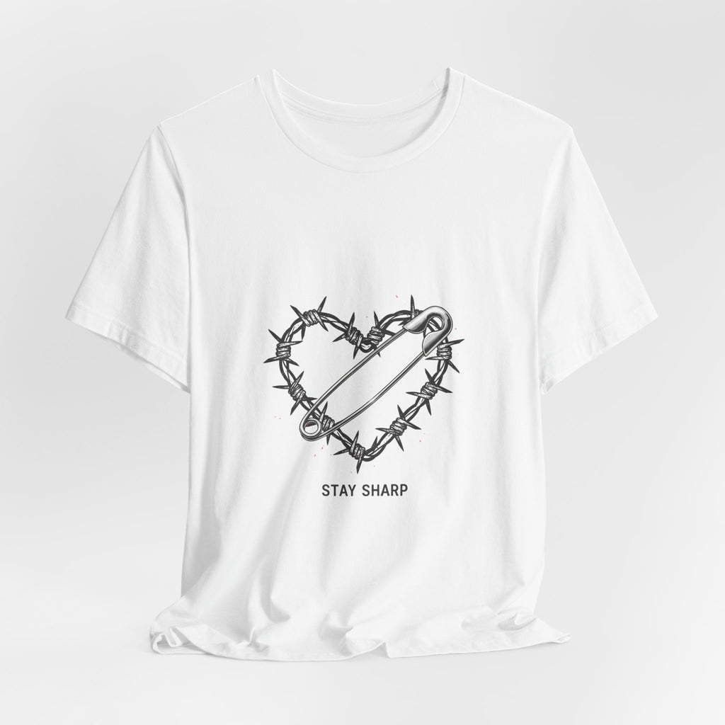Barbed Wire Heart T-Shirt | safety pin art, punk motif