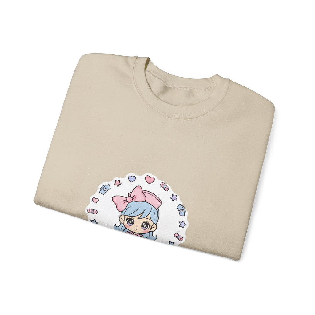 Cute Nurse Kawaii Crewneck Sweatshirt | Pastel Coquette Medical, Puff-Print