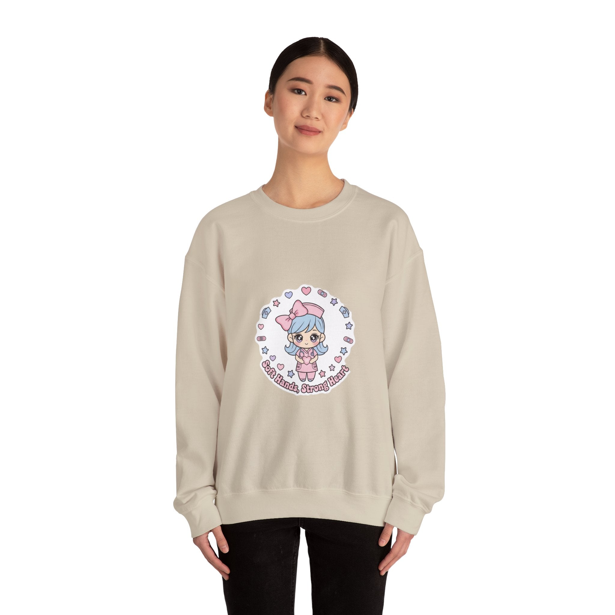Cute Nurse Kawaii Crewneck Sweatshirt | Pastel Coquette Medical, Puff-Print
