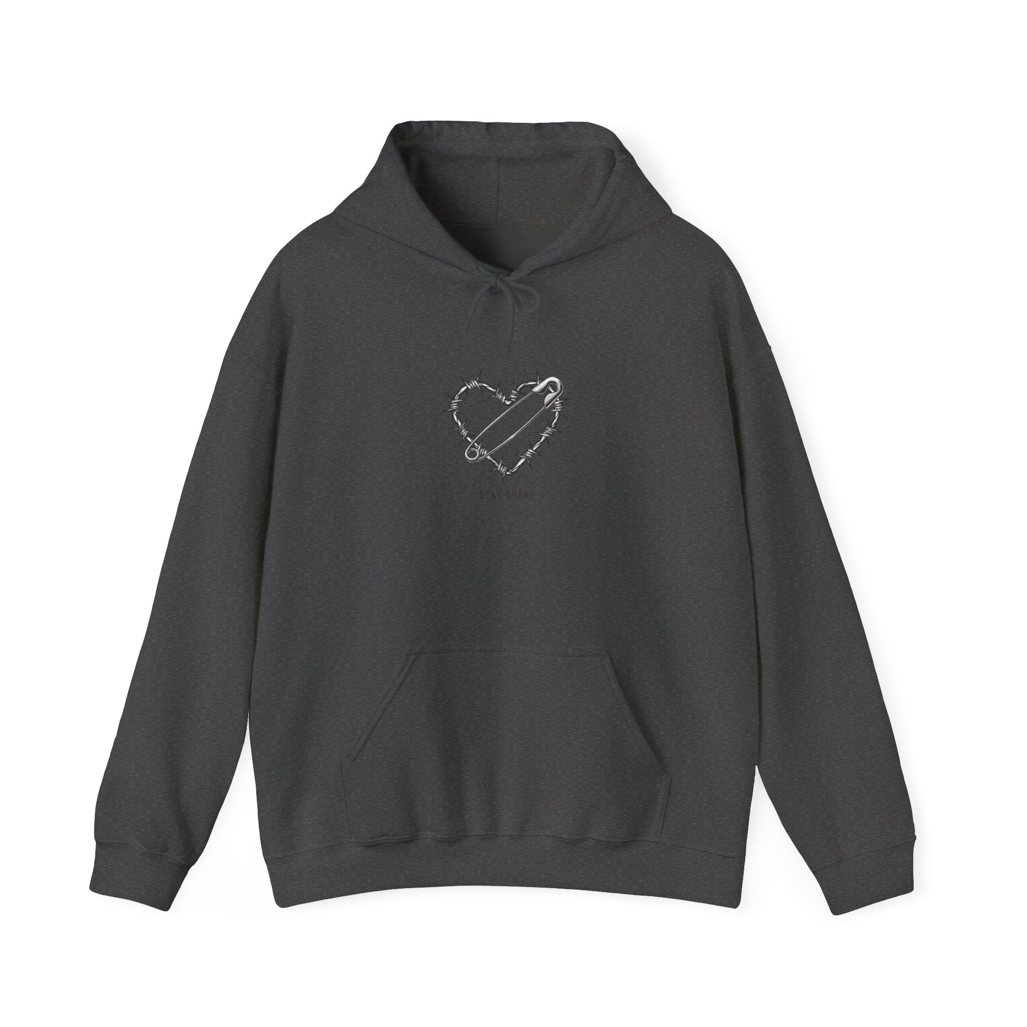 Barbed Wire Heart Hoodie | punk motif, safety pin art