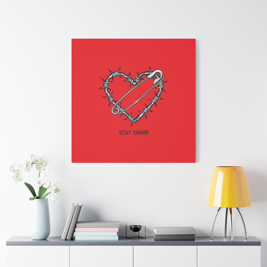 Stay Sharp Barbed Wire Heart Canvas | safety pin art, punk motif