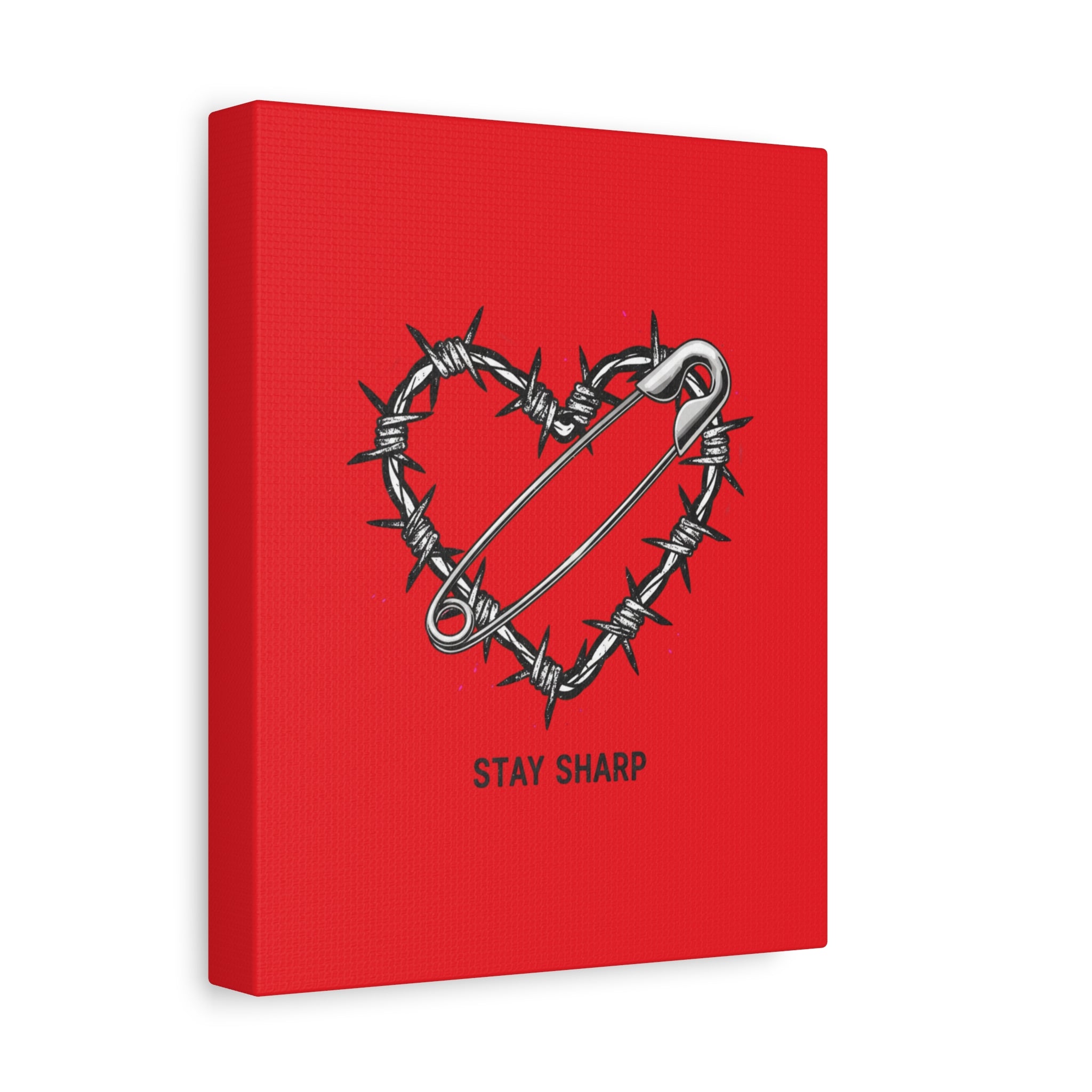 Stay Sharp Barbed Wire Heart Canvas | safety pin art, punk motif