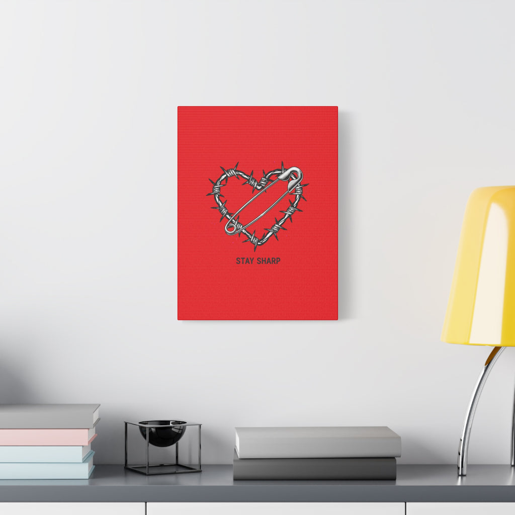 Stay Sharp Barbed Wire Heart Canvas | safety pin art, punk motif