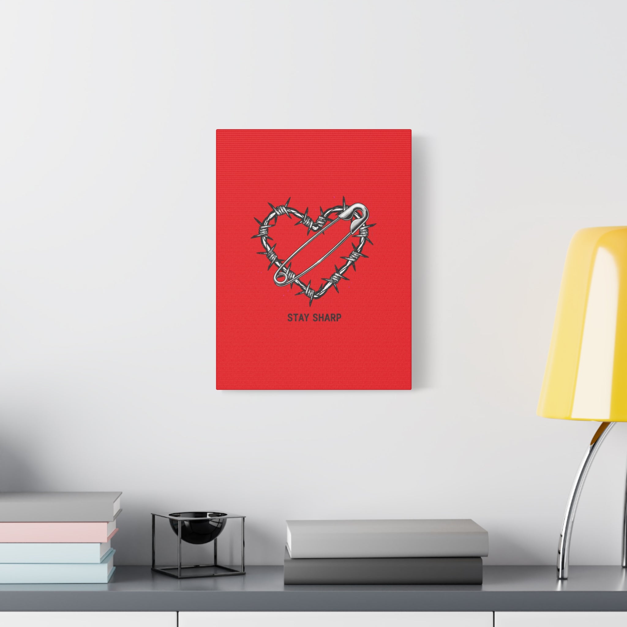 Stay Sharp Barbed Wire Heart Canvas | safety pin art, punk motif