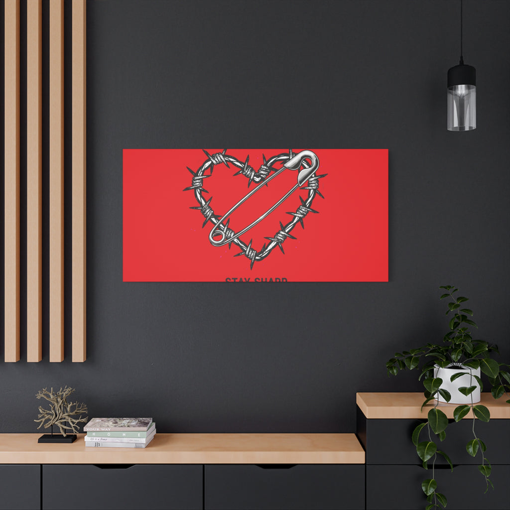 Stay Sharp Barbed Wire Heart Canvas | safety pin art, punk motif