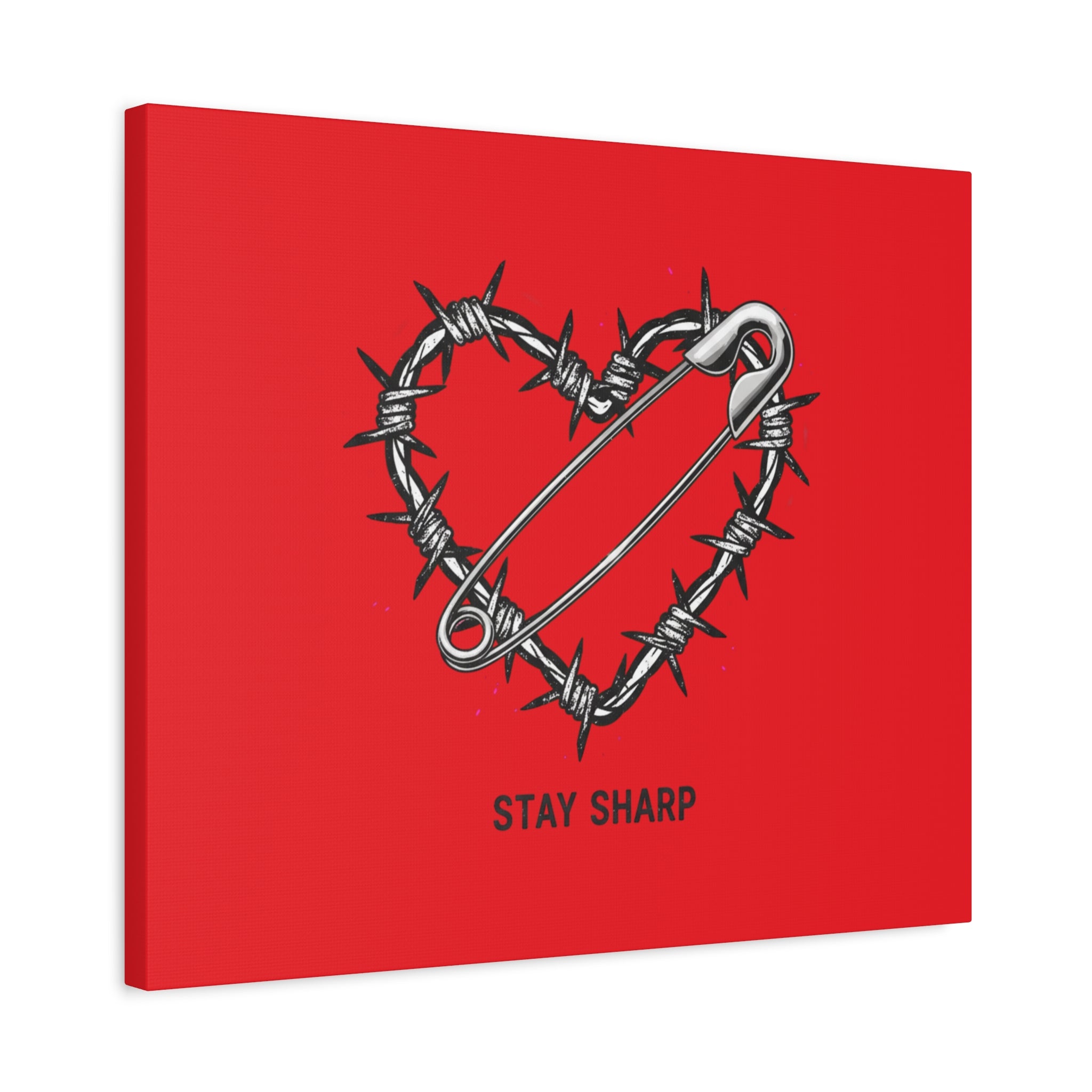 Stay Sharp Barbed Wire Heart Canvas | safety pin art, punk motif