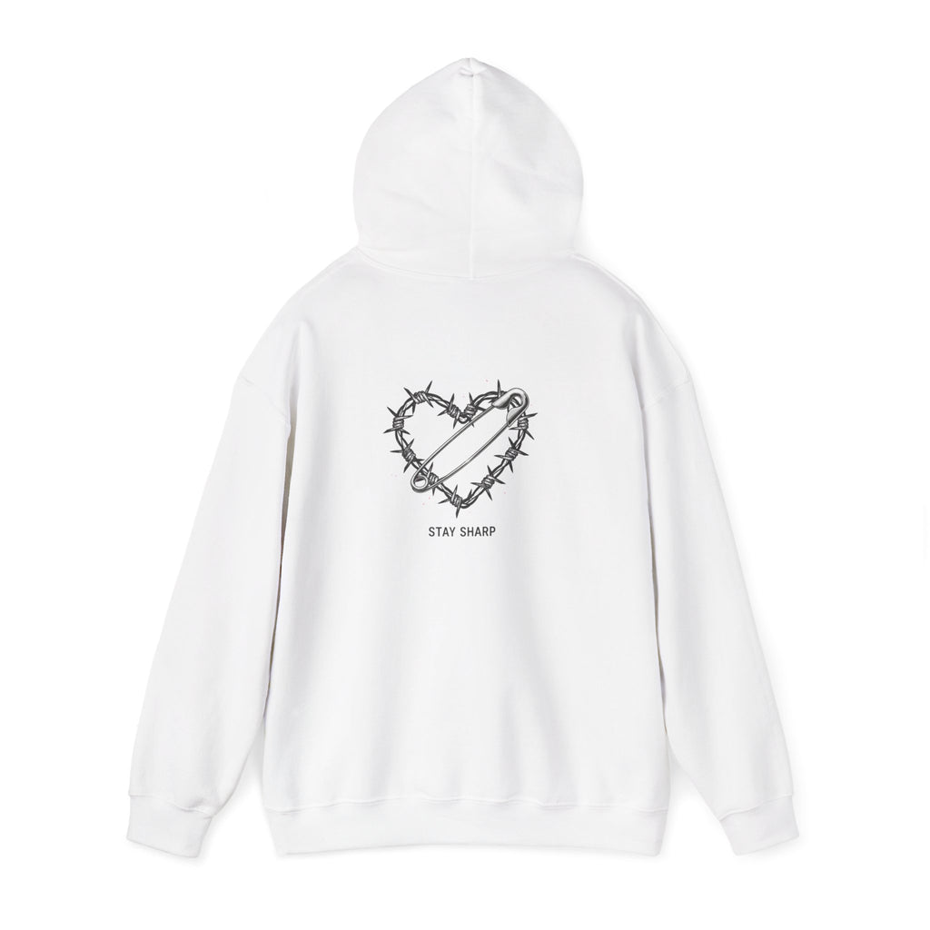 Barbed Wire Heart Hoodie | punk motif, safety pin art