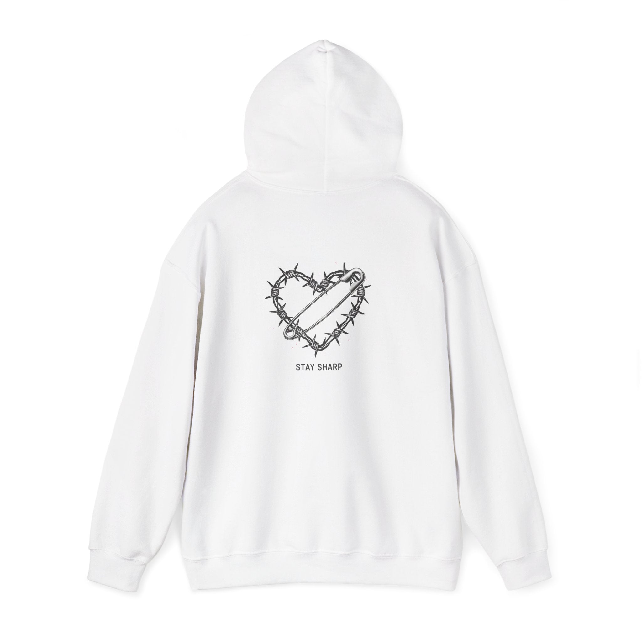 Barbed Wire Heart Hoodie | punk motif, safety pin art