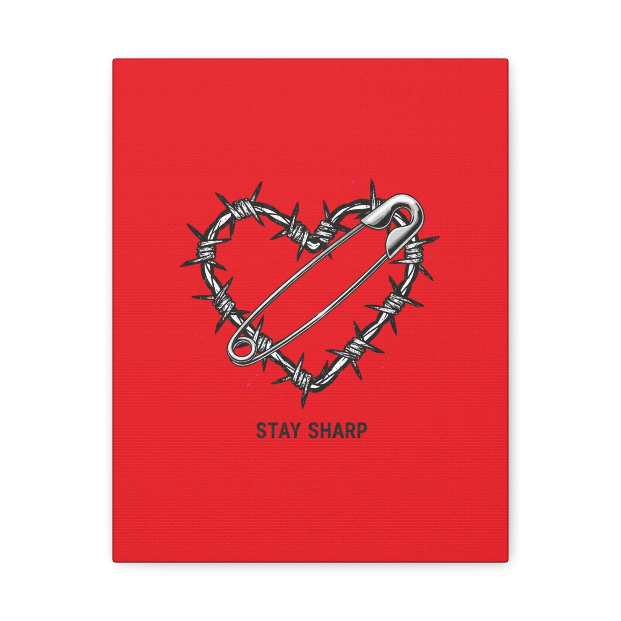 Stay Sharp Barbed Wire Heart Canvas | safety pin art, punk motif