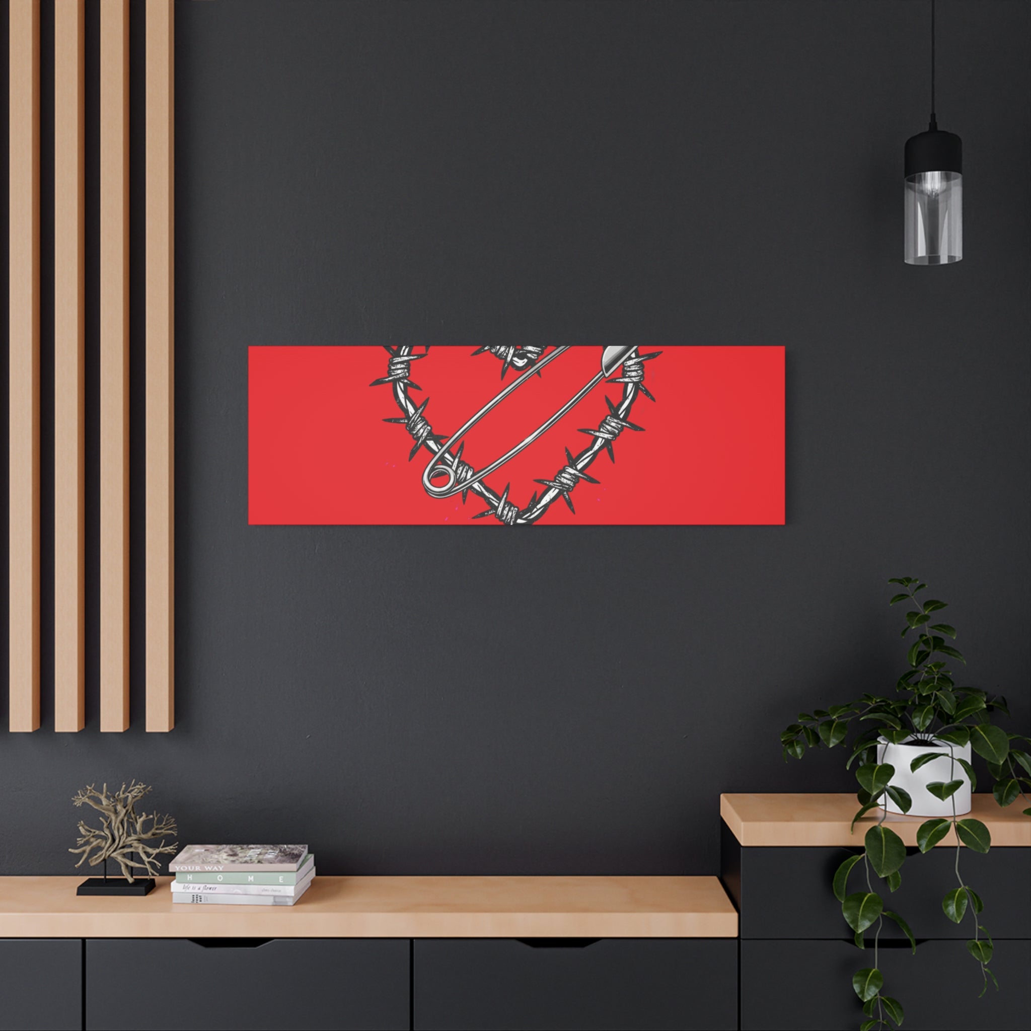 Stay Sharp Barbed Wire Heart Canvas | safety pin art, punk motif